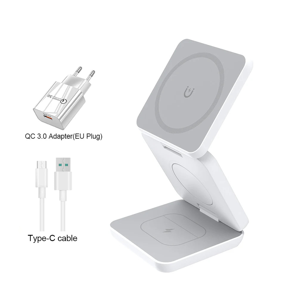 3 in 1 Foldable Magnetic Wireless Charger Stand for iPhone 16 15 14 13 12 Pro Max