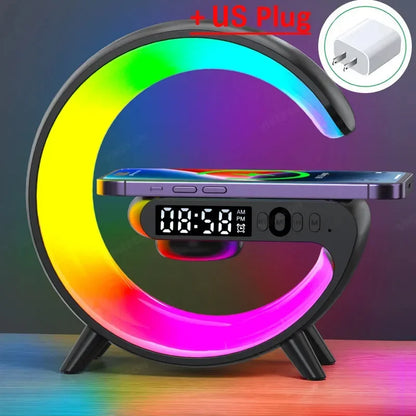 Wireless Charger Stand Pad RGB G Light Alarm Clock Speaker For iPhone