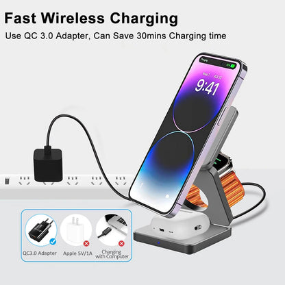 3 in 1 Foldable Magnetic Wireless Charger Stand for iPhone 16 15 14 13 12 Pro Max