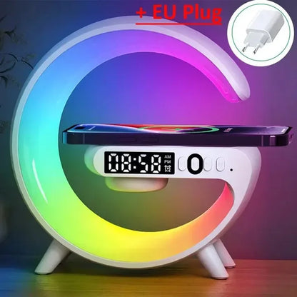 Wireless Charger Stand Pad RGB G Light Alarm Clock Speaker For iPhone