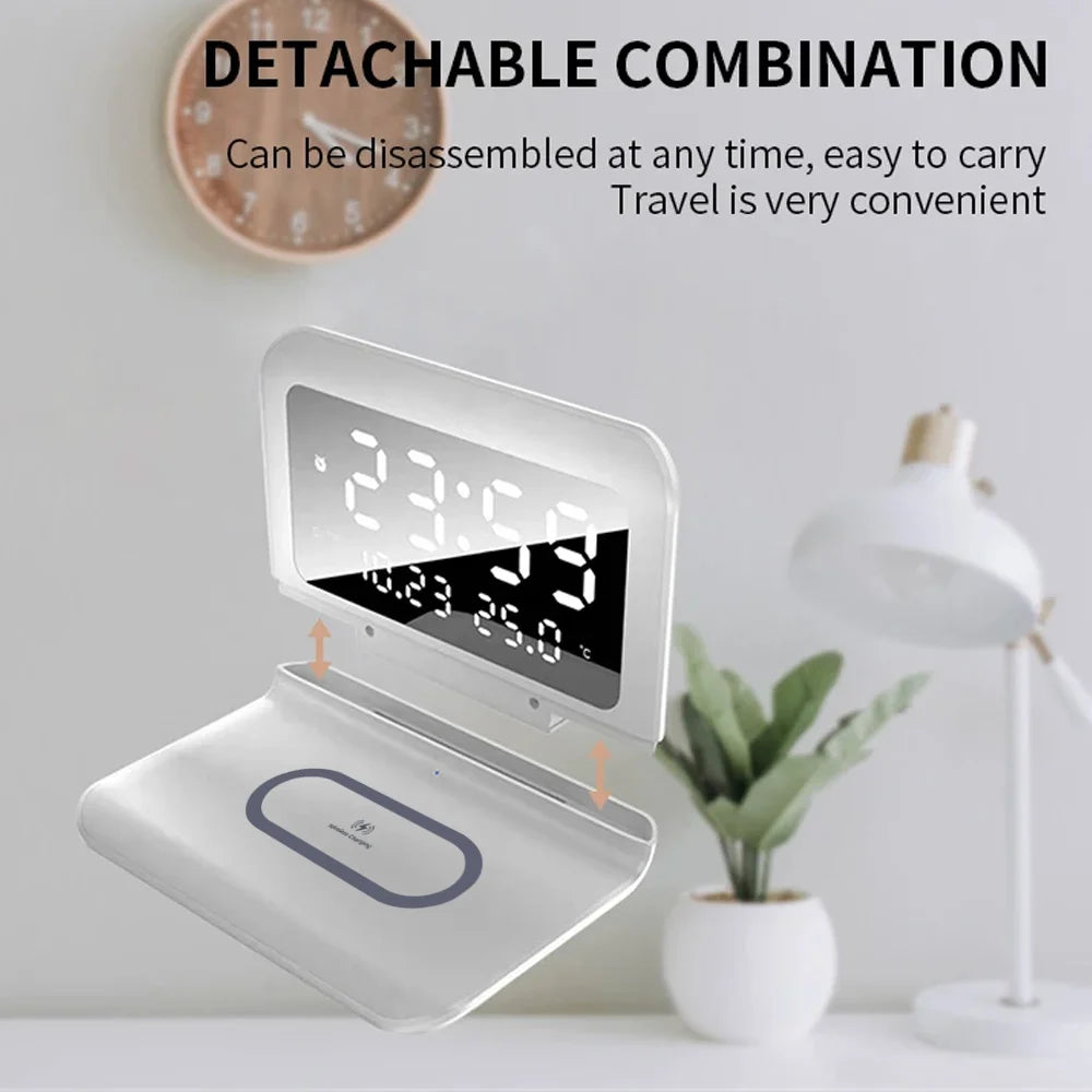 Wireless Charger Pad Stand Alarm Clock Thermometer for Fast Charging