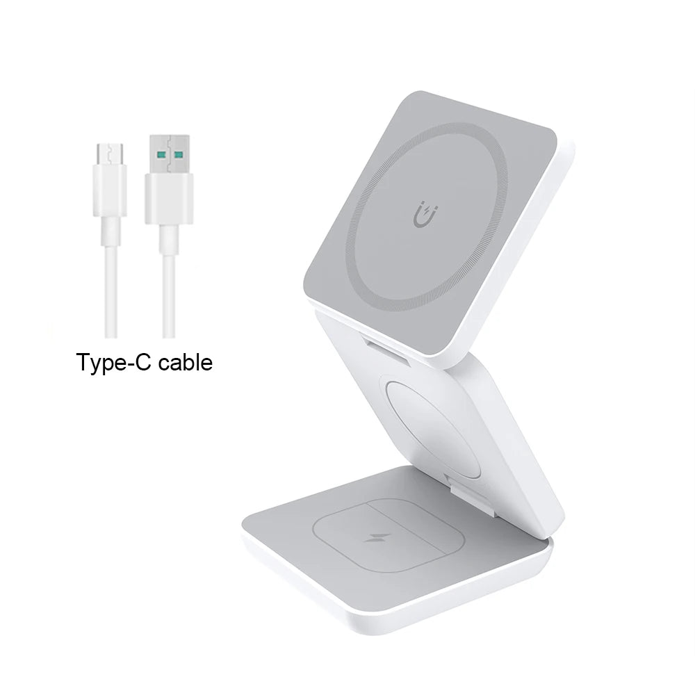 3 in 1 Foldable Magnetic Wireless Charger Stand for iPhone 16 15 14 13 12 Pro Max