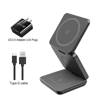 3 in 1 Foldable Magnetic Wireless Charger Stand for iPhone 16 15 14 13 12 Pro Max