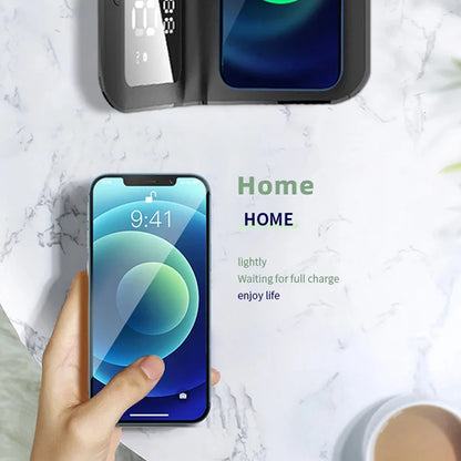 Wireless Charger Pad Stand Alarm Clock Thermometer for Fast Charging