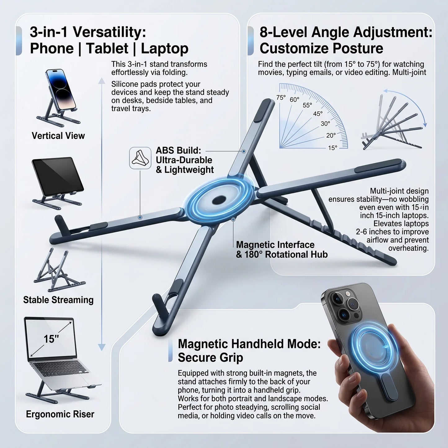 VoltEdge FlexMount Adjustable Folding Phone & Tablet Stand