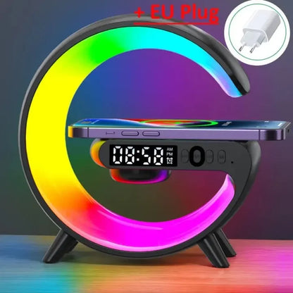 Wireless Charger Stand Pad RGB G Light Alarm Clock Speaker For iPhone