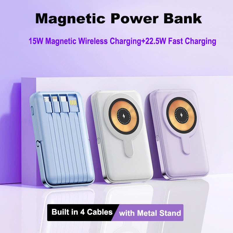 20000mAh Magnetic Power Bank with Cable Stand Wireless