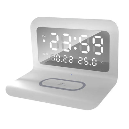 Wireless Charger Pad Stand Alarm Clock Thermometer for Fast Charging