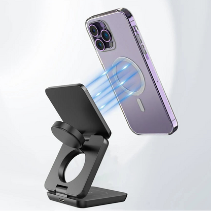 3 in 1 Foldable Magnetic Wireless Charger Stand for iPhone 16 15 14 13 12 Pro Max