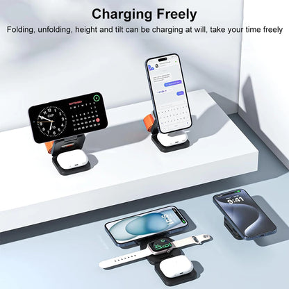 3 in 1 Foldable Magnetic Wireless Charger Stand for iPhone 16 15 14 13 12 Pro Max