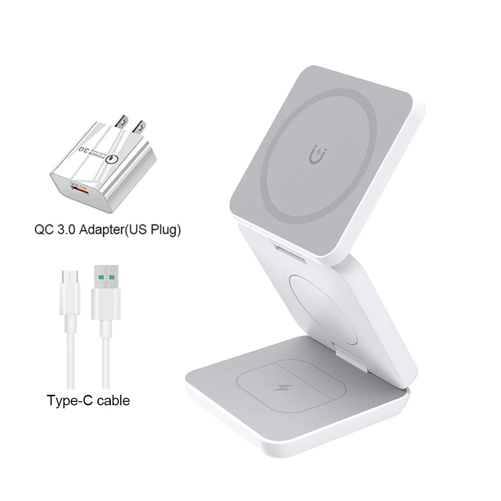 3 in 1 Foldable Magnetic Wireless Charger Stand for iPhone 16 15 14 13 12 Pro Max