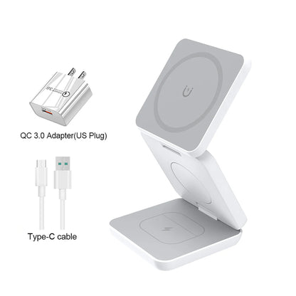3 in 1 Foldable Magnetic Wireless Charger Stand for iPhone 16 15 14 13 12 Pro Max