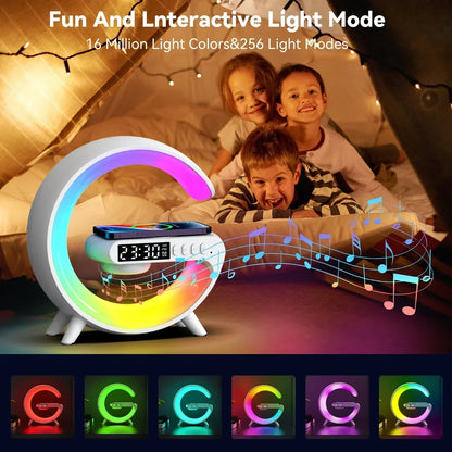Wireless Charger Stand Pad RGB G Light Alarm Clock Speaker For iPhone