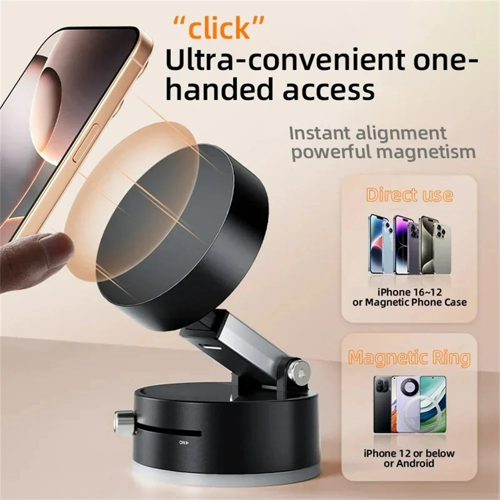 VoltEdge™ Mini Vacuum Suction Magnetic Car Phone Holder | 360° MagSafe Dashboard & Windshield Mount