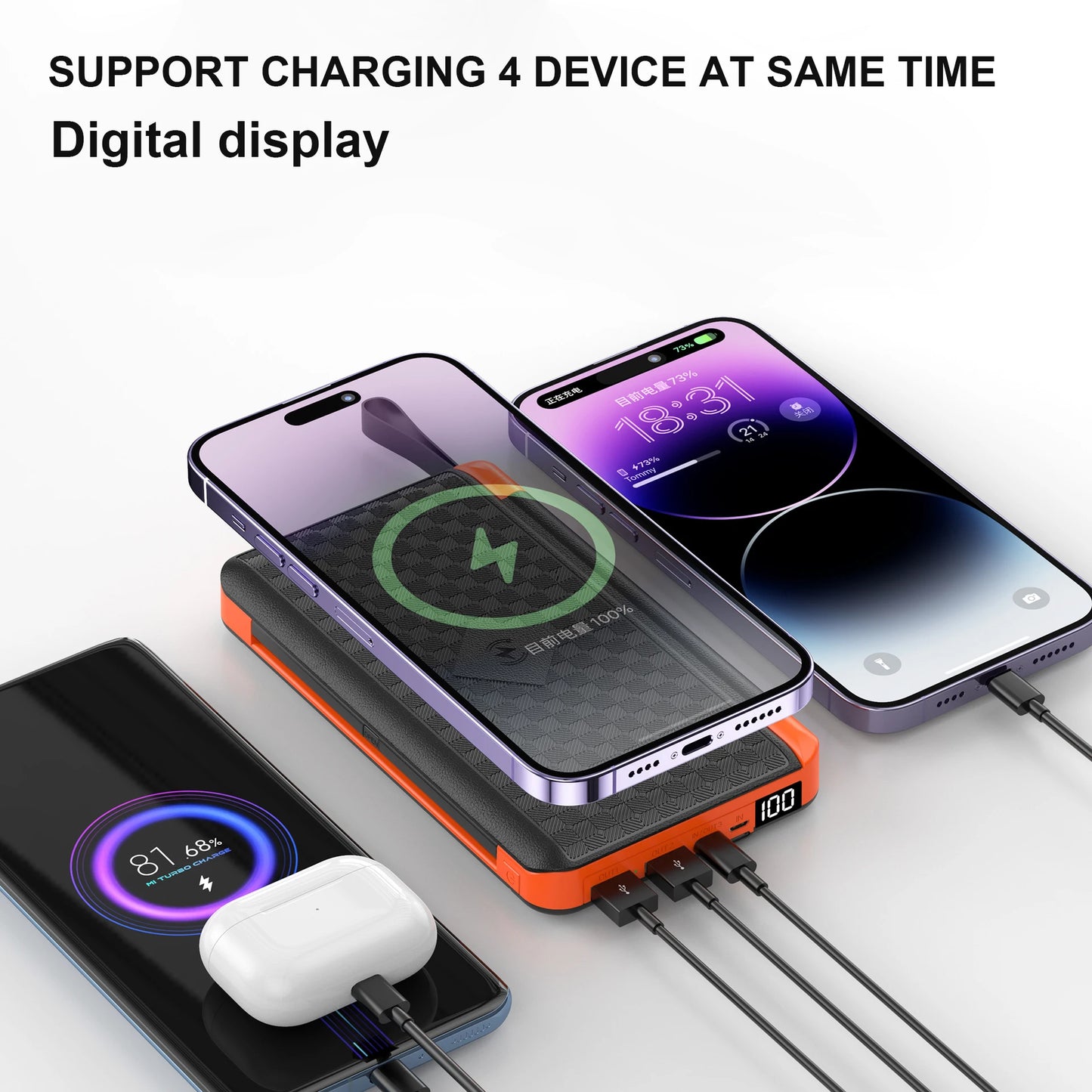 20000mAh Outdoor Solar Power Bank with 3 Solar Panel Qi Wireless