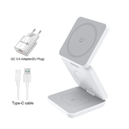 3 in 1 Foldable Magnetic Wireless Charger Stand for iPhone 16 15 14 13 12 Pro Max
