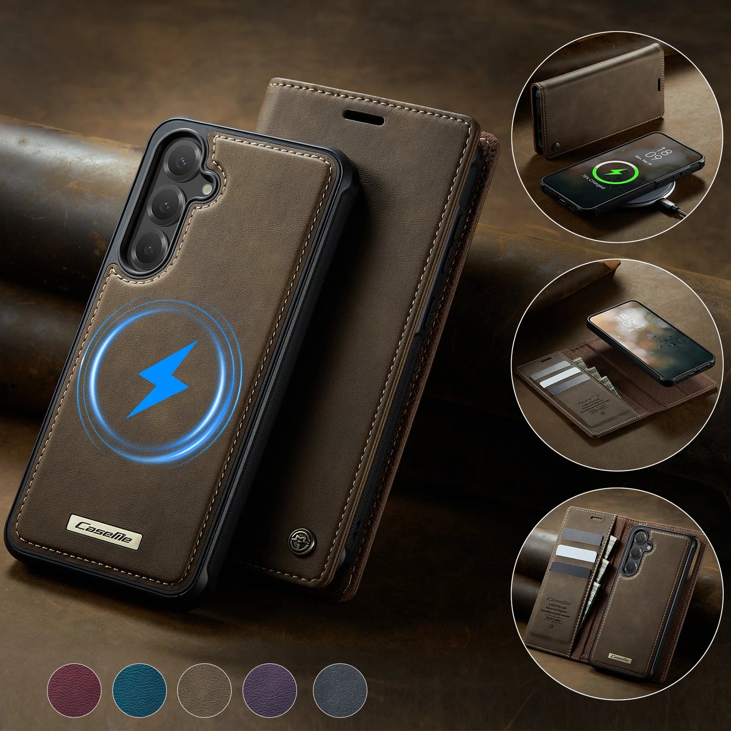 Magsafe Wireless Charging Leather Wallet Case for Samsung Galaxy